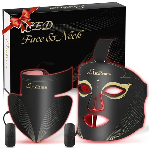 LuxRenew 2-in-1 Adjustable Red Light Therapy LED Face Mask Set - 630nm Red, 850nm Near-Infrared, 5 Gears, Rechargeable Battery, Charging Cable, Portable for Home & Travel Use
