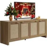 【SohoChic】SICOTAS TV Stand for Living Room Boho Entertainment Center for Bedroom with 4 Rattan Cabinets Farmhouse Television Stands with Storage Large Wood Media Console Table for TVs up to 45 50 55 60 65 Inch