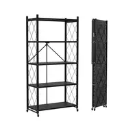 Lifetime Home Metal Foldable Storage Shelf Rack - Foldable Cart, Indoor Open Display Rack, Kitchen Gadgets Organizer, Pantry Items Holder, Waterproof, Lightweight, Durable, 360-Degree Mobility, 90 lbs Capacity, Space-Saving, Modern Shoe Organizer