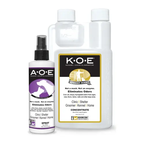 Pet Care Kit with Spray [2 Piece] A.O.E. 8oz Spray and K.O.E. 16oz Concentrate [Apricot, Frost, Fresh or Original scent] Deodorizing Bundle for Pets