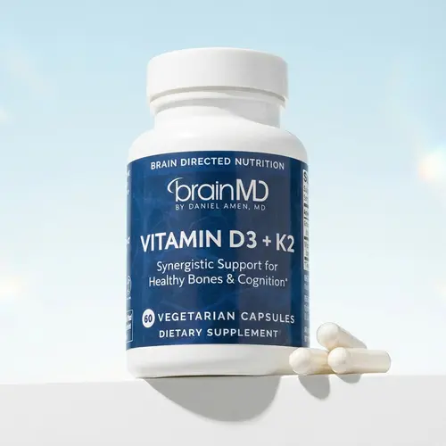 Vitamin D3 + K2 | BrainMD | 60 Capsules | Bone & Cardiovascular Health Support | Immune, Mood & Cognitive Support | Vitamin D3 with Vitamin K2 (MK-7)