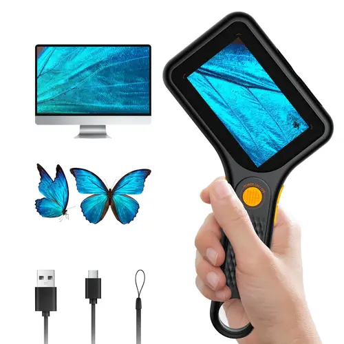 ASPOVEN 2026 Upgraded Children's and Adult Microscope - 3-inch IPS Screen, Handheld Pocket USB Microscope, 500x Handheld Coin Magnifier, 8 Adjustable LED Lights,200w Pixels,  Rechargeable Battery, Compatible with Windows, Mac OS
