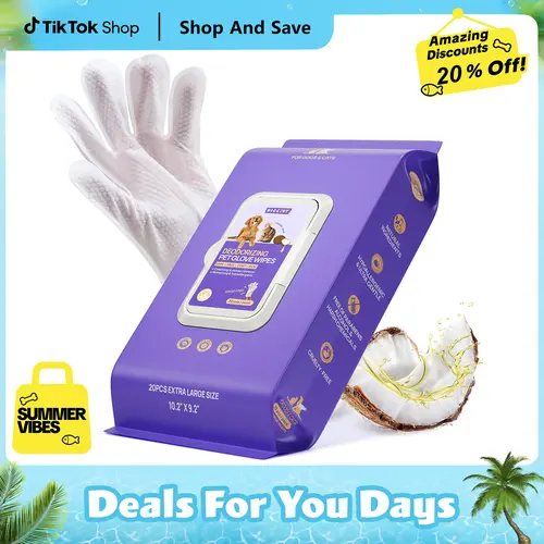 HICC PET 20pcs Dog Grooming Wipes - No-Rinse Hypoallergenic Glove Wipes with Fermented Oils for Hair Removal, Deodorizing, Skin Hydration, Bath-Free Dog Grooming#SohoChic