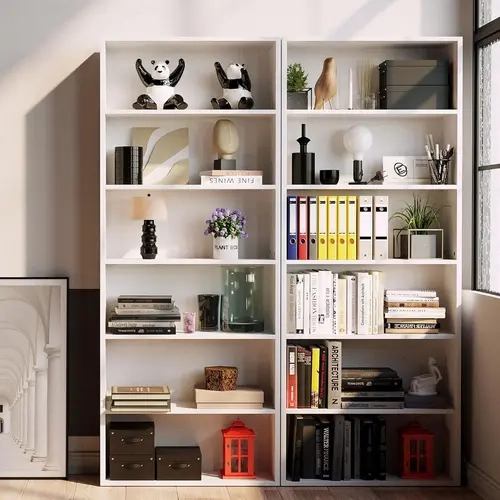 【70"& 6-Tier】 IRONCK Tall Floor-Standing Bookshelf Rack with Tipover Guard, Rustic Chic Display Storage Shelves for Bedroom, Living Room, Home Decor