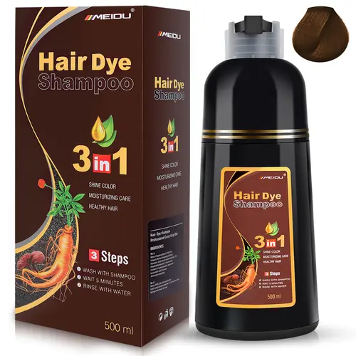MEIDU 3-in-1 Semi Permanent Brown Hair Dye Shampoo - No Bleach Hair Color for Adults, Herbal Haircare with Ginseng Extract, Gray Coverage, Natural Coloring, Female,sohochic