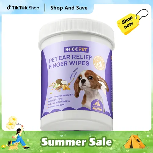 【New Arrivals】 HICC PET Dog Ear Finger Wipes 100 Pack - Remove Wax & Stop Odor - Anti Itch Ear Cleaner for Dogs & Cats - Coconut Oil, Gentle Pet Grooming Wipes for Puppies Dog Wipes for Itchy Ears Prevent Ear Infections Natural #SohoChic