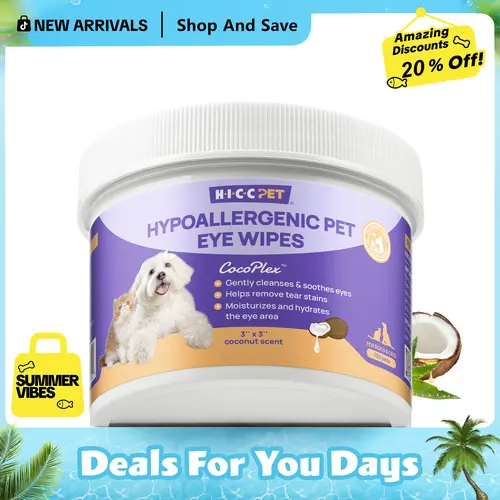 【New Arrivals】HICC PET Tear Stain Remover Wipes for Dogs Stubborn Stain Removal & Prevention - Hypoallergenic Unscented Eye Cleaner for Bichon & Poodle Dog Tear Stain Wipes Vet Recommended Dog Eye Wipes - Natural Coconut #SohoChic