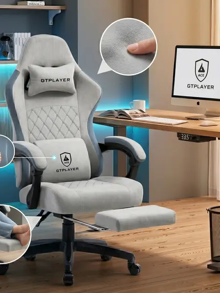 GTPLAYER High Back Ergonomic Computer Gaming Chair - Technical Fabric Indoor Furniture with Pocket Spring Cushion, Linkage-Adjustable Arms, Footrest, Modern Comfortable Design, Ergonomic Chair,summerwins