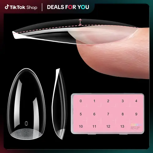 Aillsa 2.0 Upgraded Soft Gel Acrylic Nail Set - Built-in C-Curve, Medium Almond Full Cover, Ultrathick Strong Pre-Sculpted Press-On with Matte Underside for Flat Nails (140Pcs/168Pcs/224Pcs)