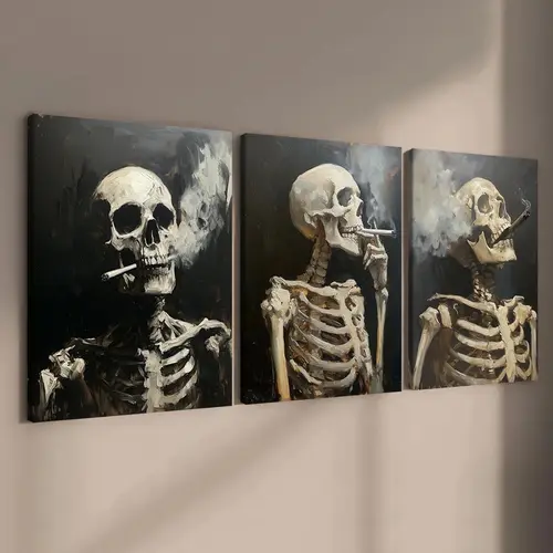 Skull Pattern Canvas Painting, 3 Counts/set Creative Wall Art Poster, Wall Art Decor for Home Living Room Bedroom Office Artwork