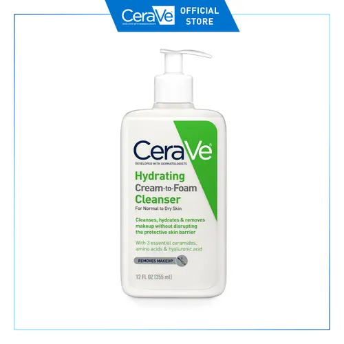 CeraVe Hydrating Cream-to-Foam Cleanser | Normal to Dry Skin | Removes Makeup