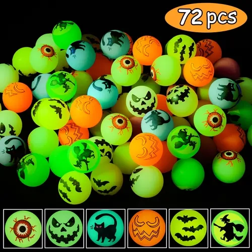 72 Glow-in-the-Dark Spooky Bouncy Balls - Halloween Kitty Character Party Favors Gifts, Trick-or-Treat Supplies for Kids, Sohochic Festive Party Goodies