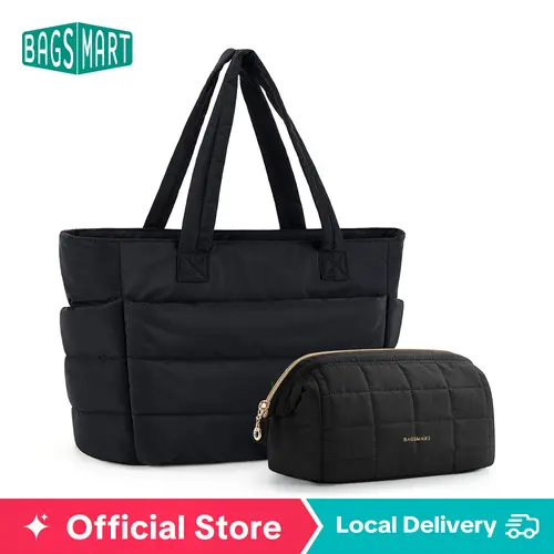 【Limited-Time Sale】BAGSMART Lightweight Puffy Tote Bag with Compartments for Women, Quilted Shoulder Bag Handbag for Travel and Work Handbag for Travel and Work sohochic