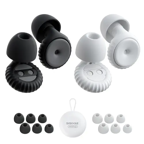 SISIXILE Noise-Canceling Earplugs, Ultra-Comfortable Reusable and Washable Noise-Reducing Earplugs for Sleep and Noise Sensitivity, Made with Soft and Safe Silicone, 35 dB Noise Reduction, Includes 8 Pairs of Ear Tips (XS/S/M/L Sizes), Clean,sohochic