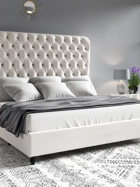 VanAcc Bed Frame with Sleigh Headboard 60" Tall Velvet Upholstered Platform Bed, No Box Spring Needed/Christmas Gift #SohoChic
