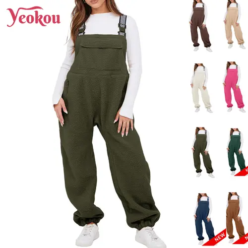 Yeokou Women's Fleece Romper Jumpsuit - Soft and Comfy Bib Overalls with Adjustable Straps, Buckle Front Close, Leg & Back Pockets, Warm Winter Ski Pants,sohochic