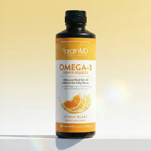 Omega-3 Power Squeeze | BrainMD | 15.2 fl oz / 30 Servings | Brain, Mood & Memory Support | Heart & Joint Health | Liquid EPA & DHA Fish Oil | Citrus Blast