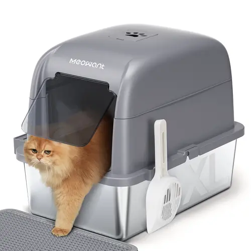 Meowant LB02 Stainless Steel Litter Box with Lid - Extra-Large 3-in-1 Detachable Enclosure, 81L/20L Options, 30-Day Litter Use, High Sides, Odor Control, Non-Stick, Scratch-Resistant, Rust-Free Cat Tray for Pet Lovers, Metal Litter Box,sohochic