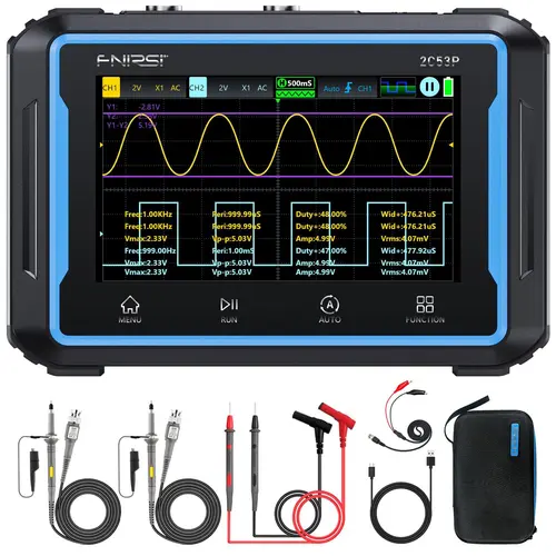 FNIRSI 2C53P 3-in-1 Handheld Tablet Oscilloscope - 2CH, 50Mhz Bandwidth, 250MS/s Sampling, 4.3in Touch Screen, 19999 Counts, Multimeter, 10mhz Signal Gen, FFT Harmonic View, 4000mAh, Circuit Tester Tool, Car Voltage Tester, Auto Ranging Voltmeter,toolupgr