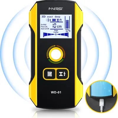 FNIRSI WD-01 Metal Detector Wall Scanner Tool with LCD Screen, Alarm System, Newly Designed Positioning Hole, Compact Grip, 100mm Copper Detection Support, Finds AC Live Wires, Wall Stud Find for Home Use, mm Measurement, Tools & Hardware,toolupgrade