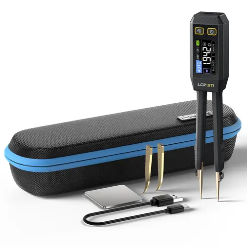 FNIRSI LCR-ST1 Mini Smart Digital Tweezer Handheld Tester - 3 Freq, 2 Test Voltages, 1.14" HD Display, Auto-Readout, Data Cable, Excel Export, Component Tests for Electronic Parts, Portable Electrical Tool, Mini Body Slips Into Small Workspaces,toolupgrad