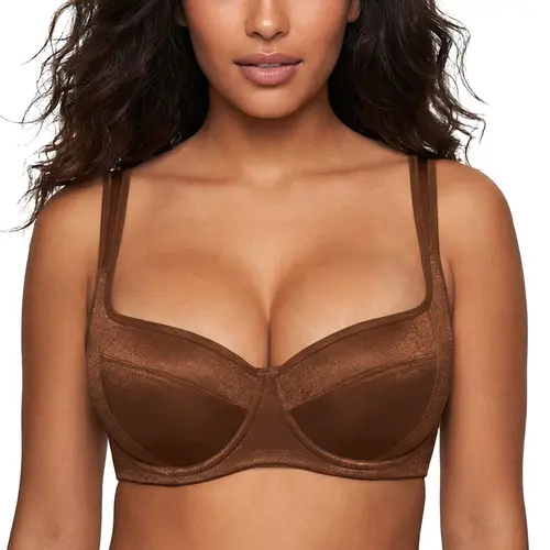 HSIA Starry Night Balconette Bra with Wider Padded Straps for Women Plus Size Shimmer Underwire Bra 4mm Lightly Padded Demi Bra Full Coverage Lifting Support Back Smoothing Natural Push Up Daily Large Bust Bras