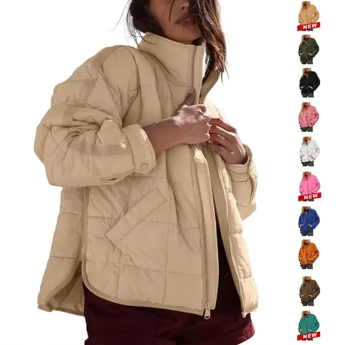 Yeokou Women's Preppy Puffer Shacket - Cozy Fashion Clothes, New Year Zipper-Accent Chic Lightweight Quilted Rayon Button-Up Coat with Cotton Padding, Pockets for Parties