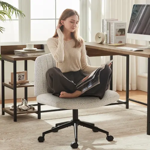 Dowinx Criss Cross Chair with Wheels, Preminum Fabric and Pocket Spring Cushion, Adjustable Swivel Wide Seat Computer Chair, Morden Design Vanity Chair