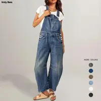 Imily Bela Womens Denim Bib Overalls Barrel Leg Adjustable Strap Jean Pants Jumpsuits with Pockets Womenswear Style