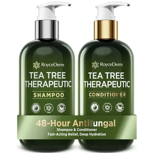 Roycederm Tea Tree Therapeutic Haircare Set - Dandruff Shampoo, Cleanser & Conditioner, 48-Hour Antifungal Fungus Treatment, Hair Growth & Folliculitis Shampoo, Sulfate-Free, Paraben-Free for Adult Dry Itchy Scalp (Any Hair Type), Cruelty Free, Anti-Dandr