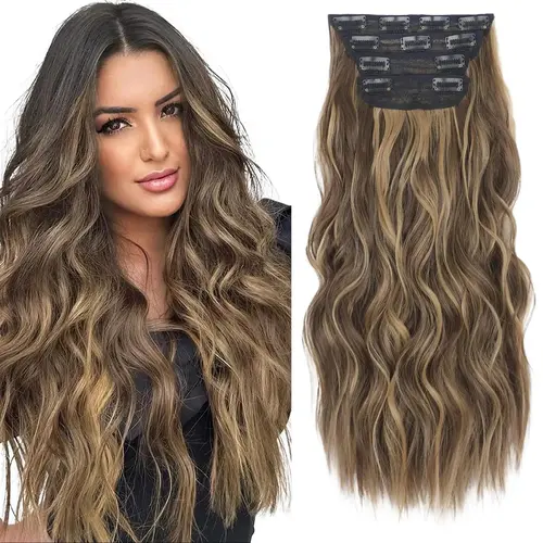 Women's 20-Inch Water Wave Clip-In Wavy Synthetic Hairpieces, 4-Piece Glueless Set with Secure Clip Hold, Blends with Your Own Hair for Quick DIY Length Boost & Instant Lengthen, Realistic Thick Volume + Small Gifts,sohochic
