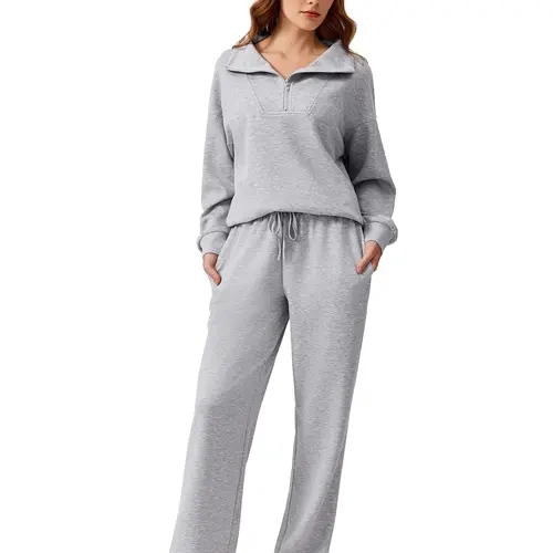 PINSPARK Women's 2-Piece Basics Sweatsuit Set - Long Sleeve Half Zip Pullover Sweatshirt, Joggers Pants, Comfy Soft Outdoors Outfits, Women 2 Piece Sets, Sweat Suit sohochic