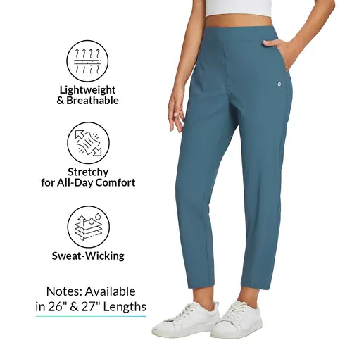 baleaf Work Pants Summer Lady's Trouser Women's Cooling Lightweight Breathable Soft 26"/27" Ankle Pants with Zipper Pockets UPF50 Stretch Silky Basic Bottoms for Business Casual Golf Work Outfits Spandex BacktoSchool