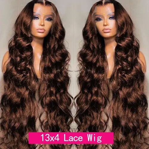 TikTokShopBlackFriday Bling Hair 180% Chocolate Brown Wigs Body Wave Brazilian Remy Human Hair For Women 13x4 13x6 HD Transparent Lace Front Human Hair Wig Pre plucked 4x4 Lace Closure Wig Natural Hairline 30 32 Inch TikTokShopBlackFriday