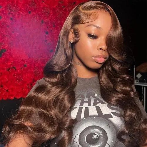 Bling Hair Chocolate Brown Wigs Body Wave 13x4 13x6 HD Transparent Lace Front Human Hair Wig For Women 4x4 Lace Closure Brazilian Remy Human Wig Pre plucked Natural Hairline 30 Inch 180% Density SoHoChic Style #TikTokShopBackToSchool