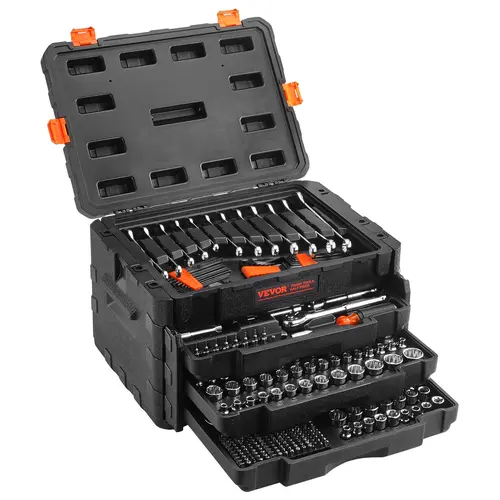 【summerfinds】VEVOR Heavy-Duty Tool Kits, 450-Pcs Automotive Tools Set with 1/4"-3/8"-1/2" Drive Deep/Standard Sockets, Bits, Hex Wrenches, Combination Wrench, Accessories & Storage Case (), Hardware, Tools And Gadgets,toolupgrade