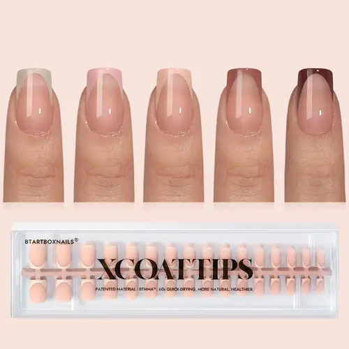 BTArtboxnails XCOATTIPS Press on Nails - 150pcs  Fall Short Square or Almond or Coffin French Tips, Skin Tones Soft Gel False Nail, Soak Off Acrylic Fake Nails Extensions,sohochic