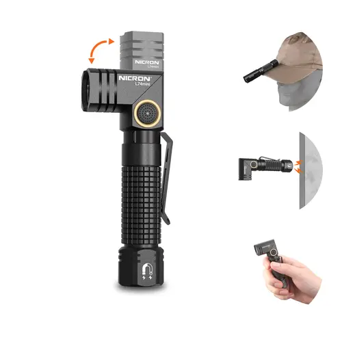 Summervibe Nicron EDC Flashlight,Rechargeable, 90 Degree,Flashlight,with Magnet 400 High Lumens NICRON L74,Mini,Flashlight,Compatiable with AAA Battery Pocket Penlight for Night Working, Camping, Outdoor, Emergency