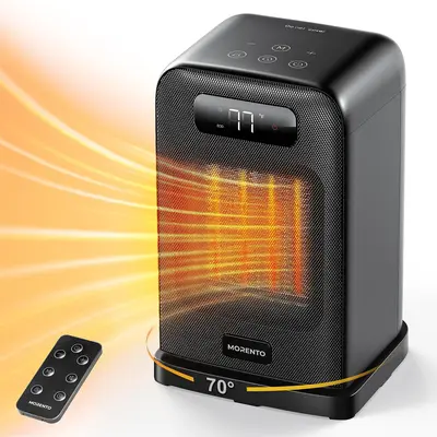 MORENTO New Compact 1500W Max Indoor Portable Electric Space Heater - 7*7*11 in Home & Office Desk Heater (10-15 in), 3 Heating Modes, Adjustable Temperature, Silent Fan, Remote Control, WiFi, LED Display, 200 Sq In Safe Use