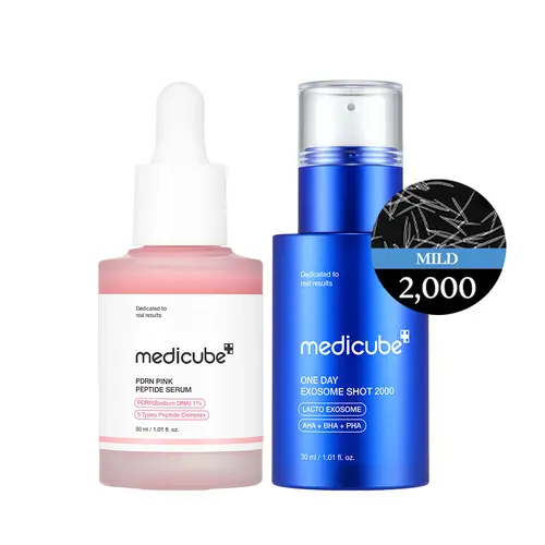 [medicube] Home Aesthetic Spot & Pore Duo l Experience Glass Glow Effect with Zero Exosome Spicule Serum + Salmon PDRN Pink Peptide Serum Brightening Skin Routine