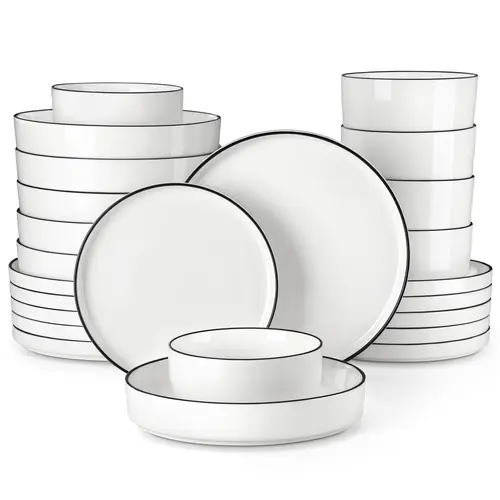 MALACASA LEAH Series Porcelain Tableware Set - 4/6-Person Ceramic Dinnerware Service Set, Chip-Resistant, Microwave & Dishwasher Safe Plates, Bowls & Pasta Dishes, Ceramic Dinnerware Set