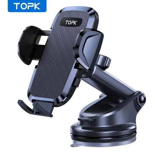 TOPK 2 in 1 Car Phone Holder, Car Dashboard Windscreen Phone Mount, One Button Release & 360° Rotation Phone Holder for All Phones, Car Phone Stand, Cell Phone Car Mount