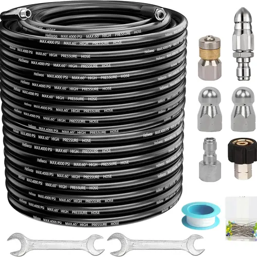 Sewer Jetter Kit for Pressure Washer, 1/4 Inch NPT Jet Drain Cleaner Hose with Rotating & Button Nose Nozzles, 4000 PSI Power Tool for Plumbing Maintenance,sohochic