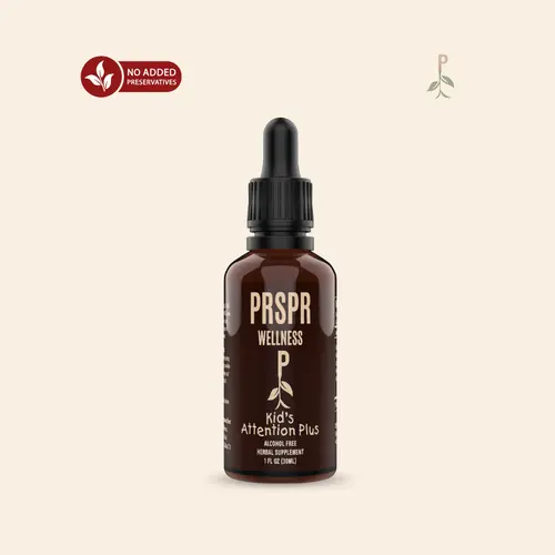 PRSPR Wellness Kids Attention Plus Liquid Dietary Brain Supplement - Natural Botanical Herb Blend Focus Boost - Alcohol-Free Memory & Focus Support with Ginkgo, Gotu Kola, Licorice, Lobelia, Rhodiola - 1 fl oz Bottle, Weight-Guided Drop Counts