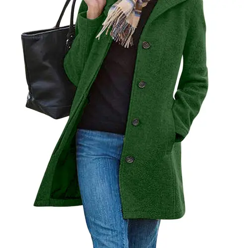 Chouyatou Women's Elegant Casual Thick Wool Blend Stand Collar Single Breasted Long Sleeve Pea Coat, Women's Tops, Outerwear, Clothes, Jacket,back to school,back to school shopping, Basic