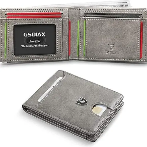 GSOIAX Men's Slim RFID Blocking Bifold Wallet, Credit Card Holder, Fashionable Trendy RFID Protected Wallet with Strap in Gift Box, Fashionable Wallet,sohochic