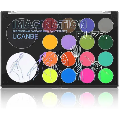 #SohoChic UCANBE 18-Shade Water-Based Face & Body Paint Kit, Vibrant Cosmetic Palette with Large White, Black & Neon Glow UV Colors for Halloween Pumpkin Designs, Cosplay & Stage SFX Makeup