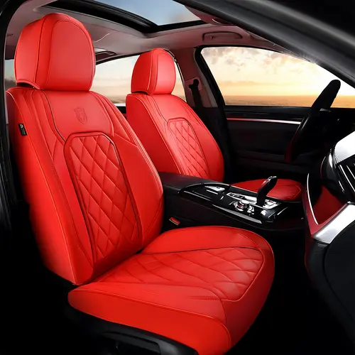 【COVERADO】 5-Piece Full Set Napa Faux Leather Seat Covers, Breathable Auto Fashion Protectors, Car Accessories for Vehicle Transformation Fit for Most Sedan, SUV, Truck【RC2118】red car seat covers