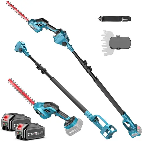 【FathersDay Gift】SeeSii 3-in-1 Cordless Pole Hedge Trimmer, 21V Electric Hedge & Grass Trimmer with 2*4.0Ah Rechargeable Batteries, 16ft Reach, Extended Pole with 180°Adjustable Angle for High Shrubs, Bush and Grass  PH100