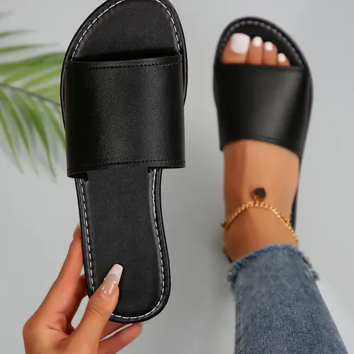 Women's Fashionable Plain Color Slide Sandals, Fashion Slides, Casual Comfortable Flat Sandals for Beach, Anti Slip Sandals, Non-slip Slippers for Indoor & Outdoor Wear